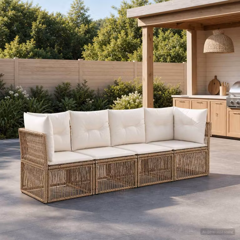 Set Divano da Giardino vidaXL a Forma a L con Cuscini Beige e Struttura in Metallo