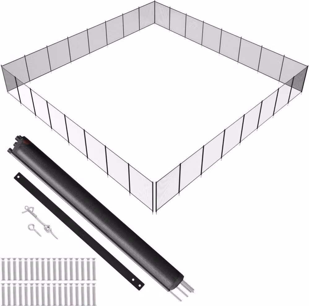 Recinzione per piscina 1,21 m x 29,26 m - Recinzione di sicurezza rimovibile per bambini - Facile installazione fai da te - Recinzione per piscina - Rete in PVC Teslin da 340 g - Protezione per bambini e animali domestici.
