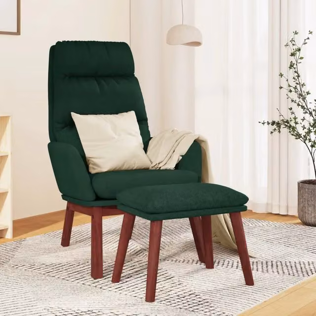 Poltrona Relax con Poggiapiedi vidaXL Verde in Tessuto e Struttura Mista – 1