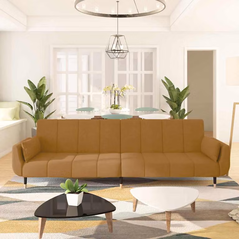 vidaXL Divano Letto a 2 Posti in Velluto Marrone con Cuscini, Funzione Letto Click-Clack e Poggiatesta Regolabile, L: 220 cm, P: 84,5 cm, H: 69 cm