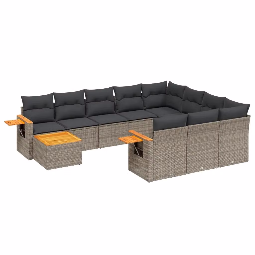 vidaXL Set Divani da Giardino 11 pz in Polyrattan Grigio con Cuscini e Tavolino da Esterno a Forma di L – 2