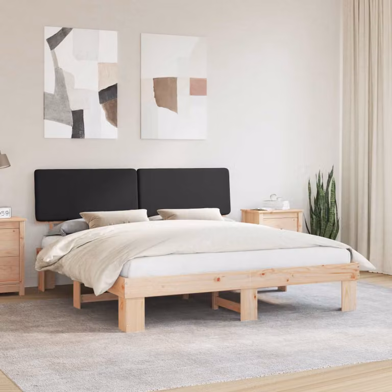 Letto con testiera rivestita vidaXL in pino massello nero 180 x 200 cm