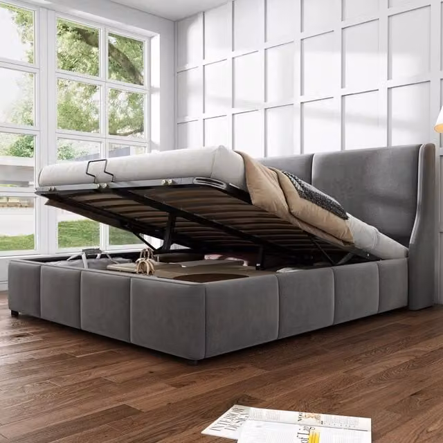 Letto 140x200 cm - Xylo - Con testiera, Idraulico, Grigio