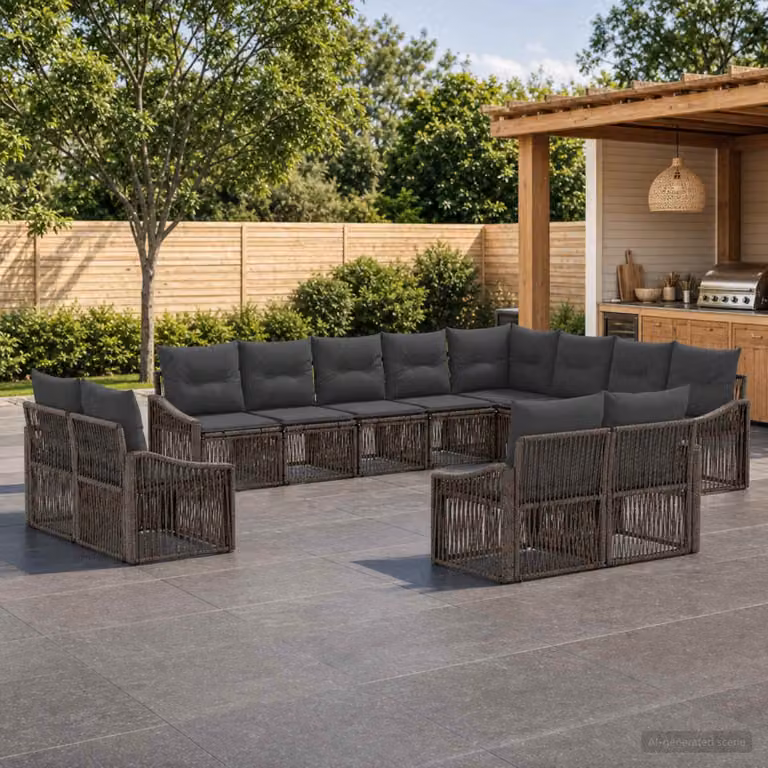 Set Divano da Giardino vidaXL 12 pz a Forma a U Grigio con Cuscini e Struttura in Metallo e Polyrattan