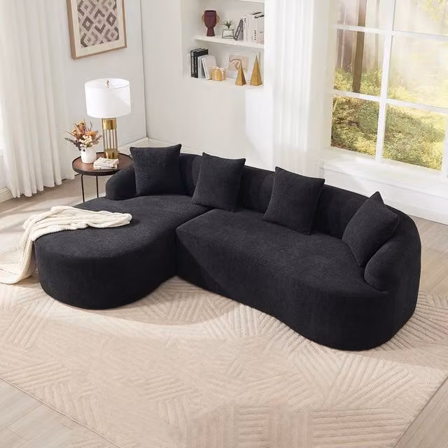 Divano angolare chaise longue 2 posti ¨C Minimal ¨C nero velluto chenille L-forma
