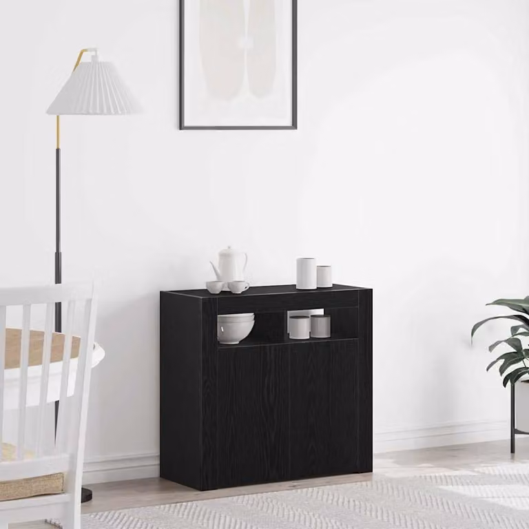 Credenza moderna vidaXL in legno MDF nero con illuminazione integrata L 80 x P 35 x H 75 cm