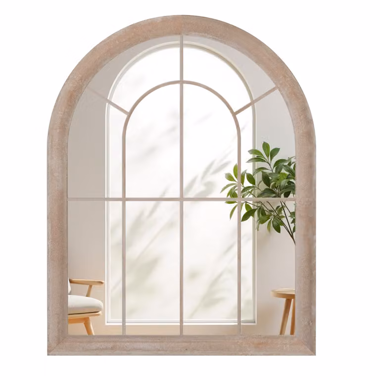Specchio a parete ad arco Costway in stile rustico con cornice in metallo, Grigio, L: 88 cm x H: 69,5 cm