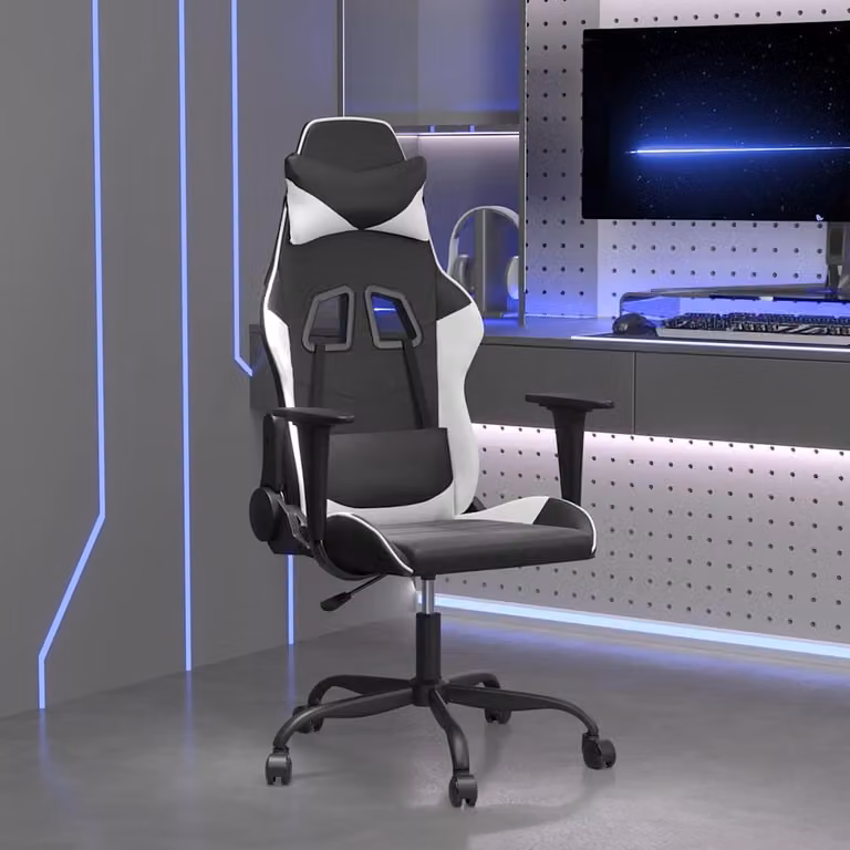 vidaXL Sedia da Gaming con Massaggio in Similpelle Nera e Bianca con Braccioli e Ruote