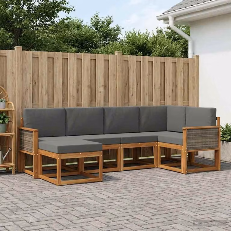 Set di divani da esterno vidaXL a forma di L composto da 6 pezzi in legno di acacia con cuscini beige e antracite
