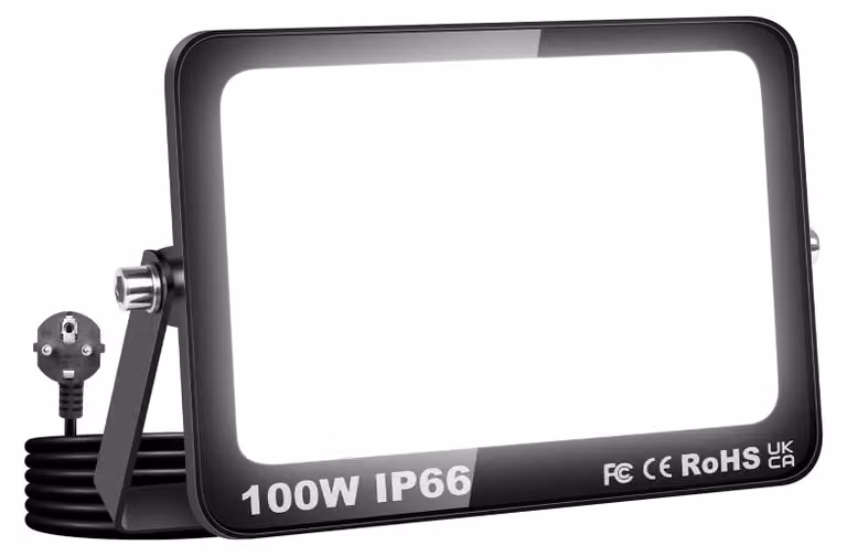 Faretto LED da esterno, 100 W, 6000 K, 10.000 lm, grado di protezione IP66, con spina