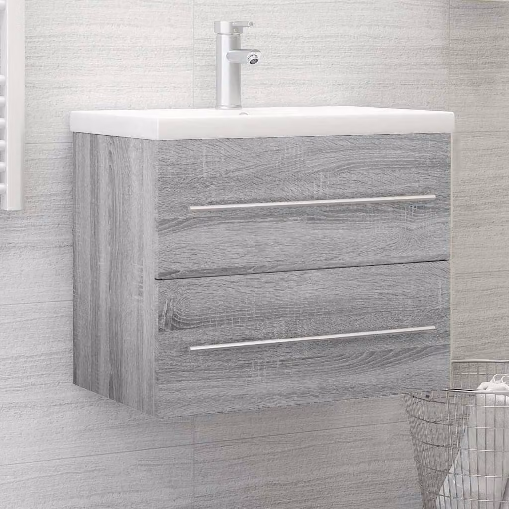 Mobile Lavabo vidaXL Grigio Sonoma in Legno Multistrato e MDF, L: 60 cm, P: 38,5 cm, H: 48 cm