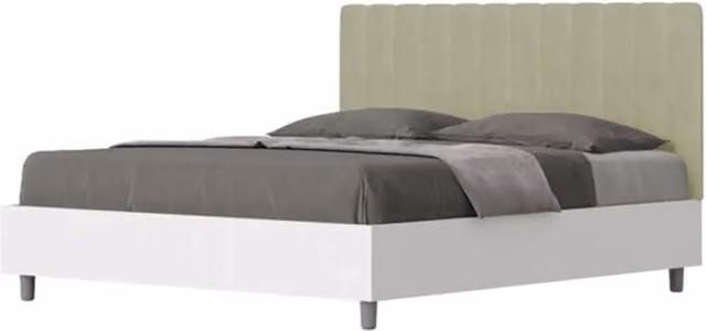 Letto matrimoniale senza rete 160x200 bianco frassino testata microfibra tè verde Kaia