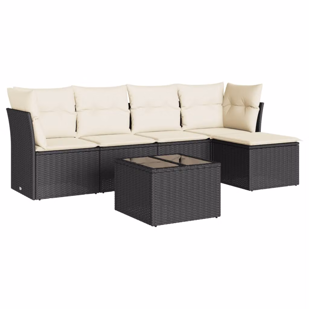 Set Divano da Giardino 6 pz con Cuscini Nero in Polyrattan