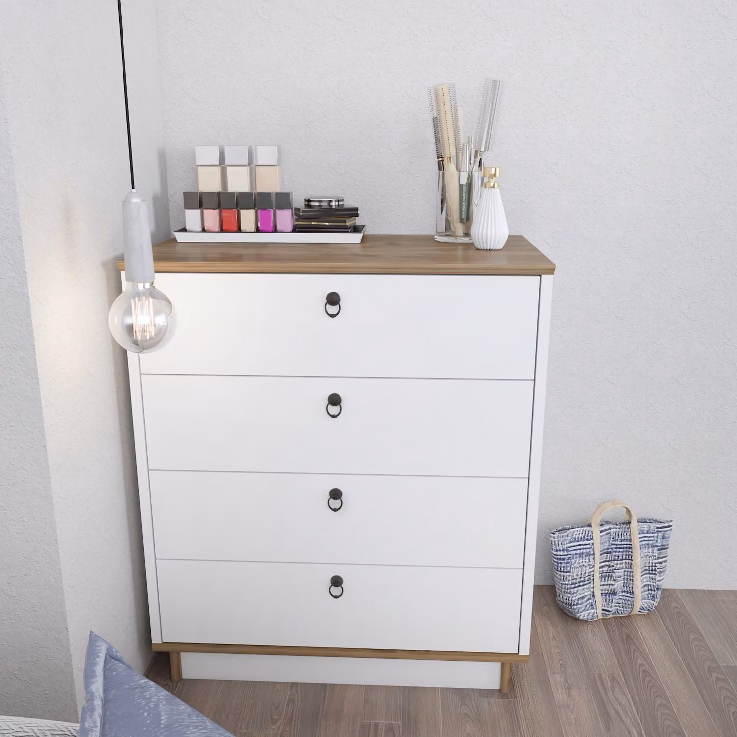 Skye Decor, Sahra - Bianco, Noce, Comò, Bianco, 100% PANNELLI DI PARTICELLE RIVESTITI IN MELAMMINA, 72 x 42 x 83,1 cm