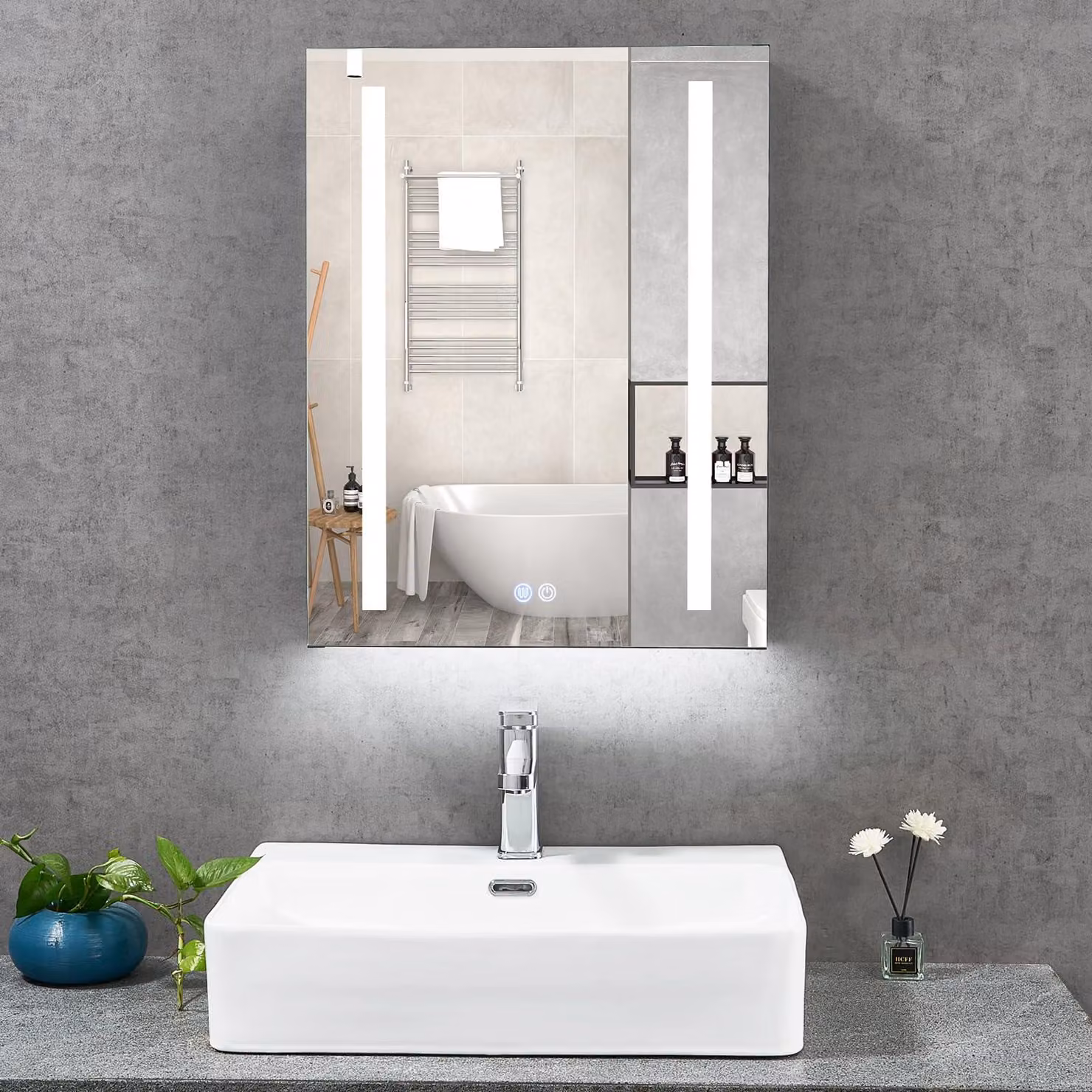 Mobiletti da bagno con specchio a LED, dimensioni 50x65 cm, con illuminazione, presa di corrente e porta USB