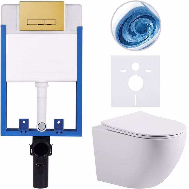 CERANO - Set completo per WC da incasso Lite/Cesso - bianco opaco - Pulsante WC Slim, dorato - da incasso - 49x36 cm