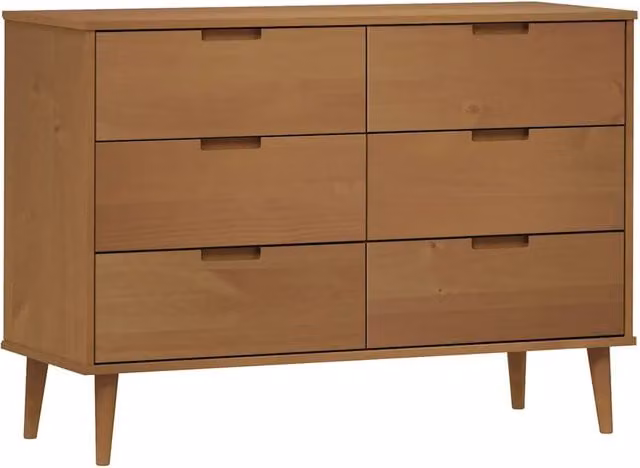 Cassettiera MOLDE Marrone 113x40x80cm in Legno Massello di Pino CFW9508877