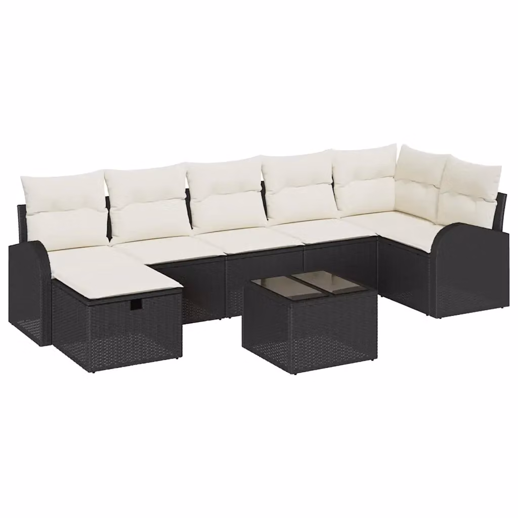 vidaXL Set di divani da giardino 8 pezzi in polyrattan nero e beige con cuscini inclusi – 2