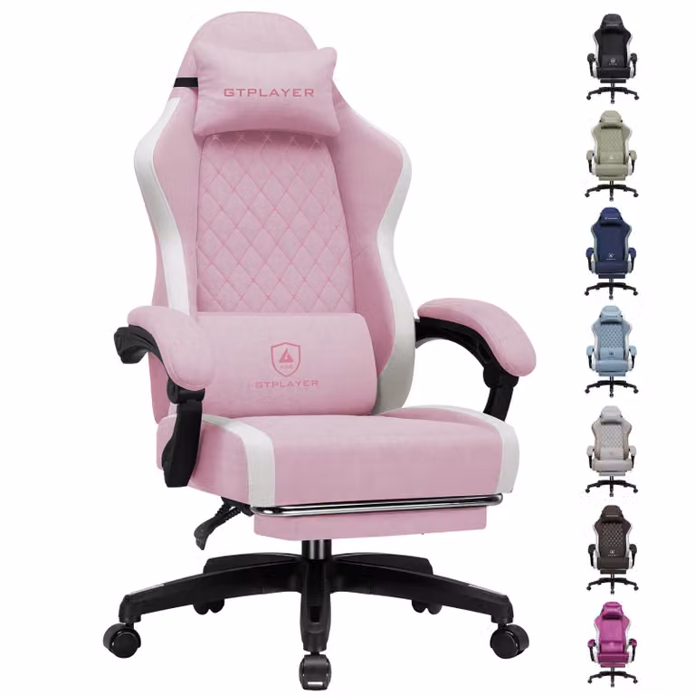 Sedia da gaming GTPLAYER: sedia ergonomica per PC in tessuto traspirante, sedia da scrivania girevole, ampia e alta, con poggiapiedi, rosa