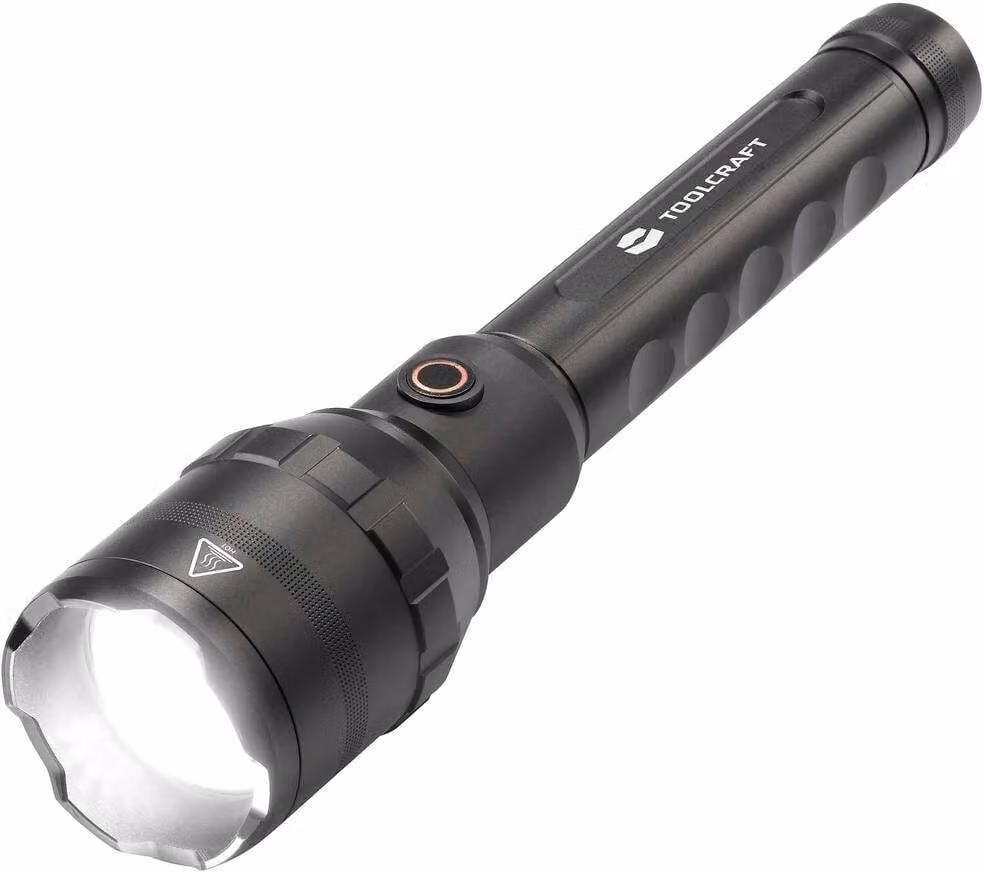 TOOLCRAFT TO-8578257: Torcia LED con interfaccia USB, alimentata a batteria, 8000 lumen, 10 ore di autonomia, 730 grammi