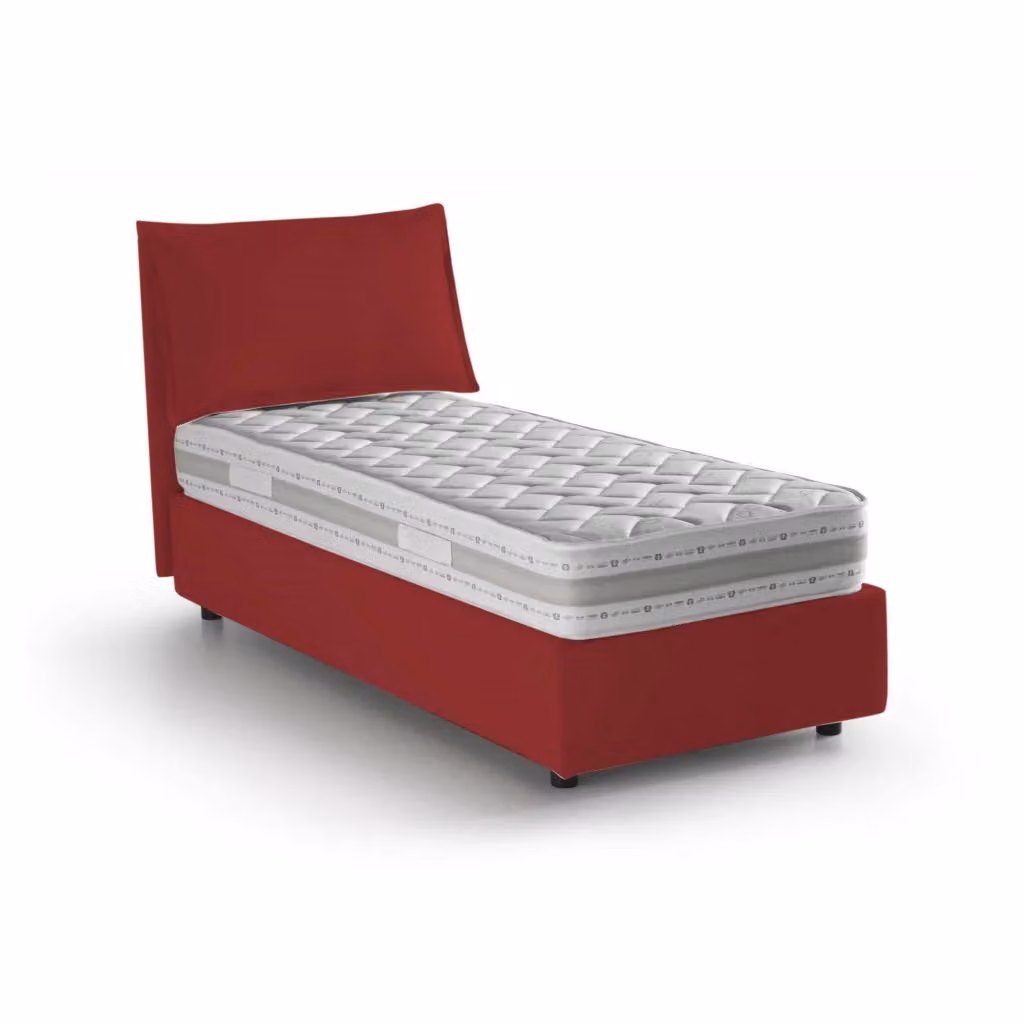 Letto singolo contenitore Armaduk di Talamo Italia con rivestimento in tessuto e materasso incluso, colore rosso, dimensioni materasso: 80 x 190 cm – 2