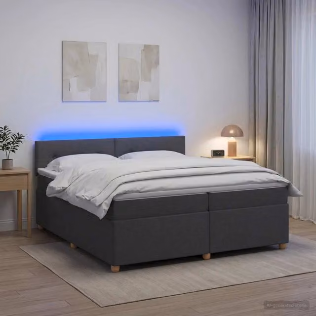 Letto box spring con materasso vidaXL in tessuto grigio e bianco con illuminazione sottostante e porta USB L/P/H: 200 x 200 x 100,5 cm