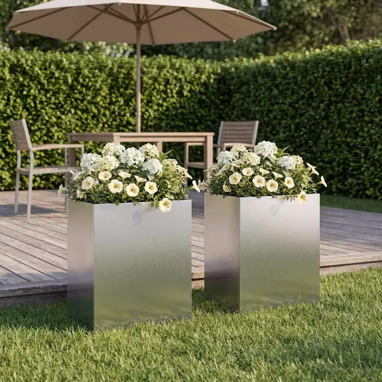 Set di 2 vasi da giardino vidaXL in acciaio inox color argento L: 40 cm, P: 30 cm, H: 50 cm
