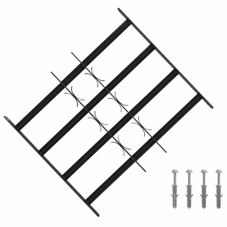 Set di 3 griglie di sicurezza per finestre vidaXL in acciaio nero con 4 barre trasversali
