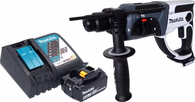 Makita DHR 202 RG1W Martello perforatore a batteria 18 V 20 mm 2,0 J bianco + 1x batteria 6,0 Ah + caricabatteria