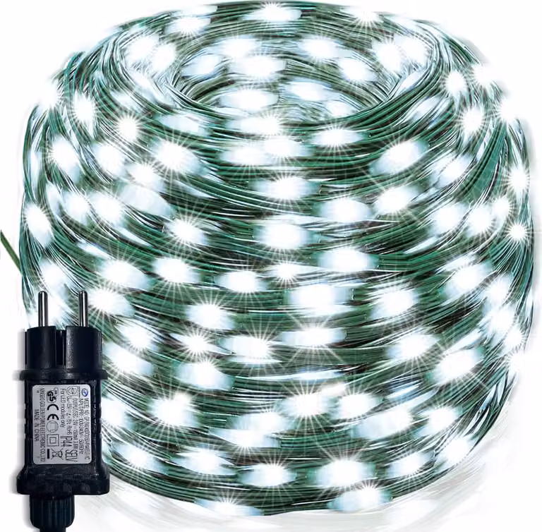 50M LED fata luci bianche decorazione di Natale filo verde alimentato per giardino festa fai da te albero di Natale interno (PVC, 8 modalità, funzione di memoria, DC24V)