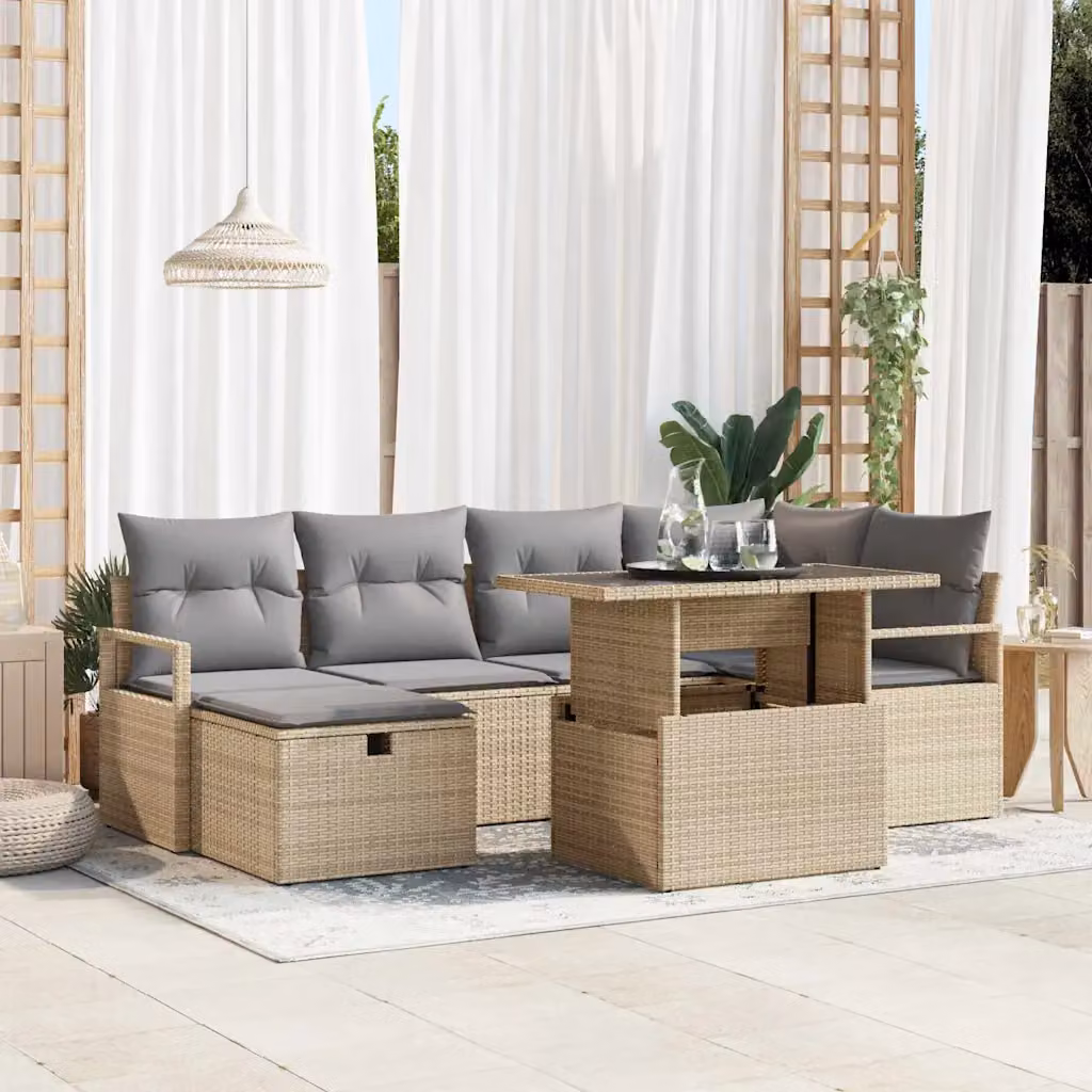 Set Divano da Giardino vidaXL 9 pz in Polyrattan Grigio e Nero con Cuscini e Tavolino