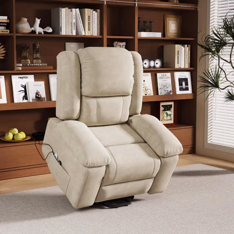 Fortuna Lai poltrona elettrica stand-up TV poltrona massaggiante con vibrazione e calore, tasche laterali, reclinabile con telecomando, grigio chiaro