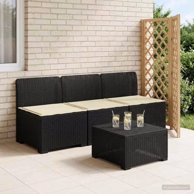 Divano da giardino 3 posti con cuscini in look rattan 3 posto 8011960