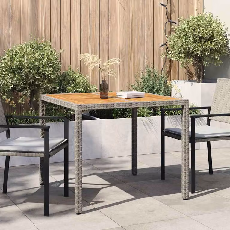 vidaXL Tavolo da Giardino Quadrato in Polyrattan Grigio L/P/H: 90 x 90 x 75 cm