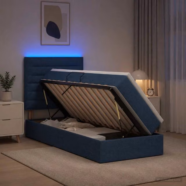 Letto con contenitore vidaXL in tessuto blu con illuminazione LED e porta USB, L/P/H: 200 x 90 x 128 cm – 1