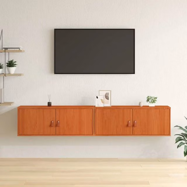 Set di 2 armadietti a muro vidaXL in legno di pino marrone con ante a battente e ripiani interni L/P/H: 80 x 30 x 30 cm