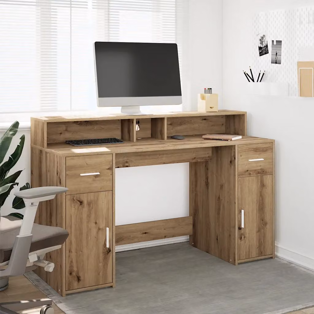 Scrivania da ufficio moderna vidaXL in legno color rovere, L 140 x P 55 x H 91 cm