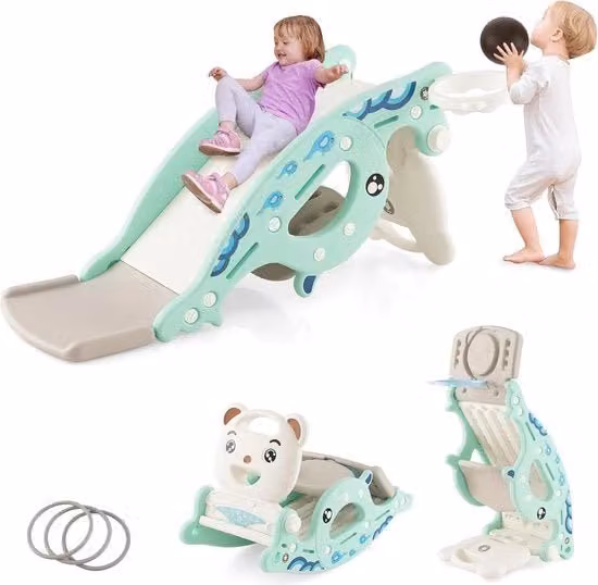 Scivolo a 4 in 1 con Cavallo Vibrazionale e Pannellista per Bambini di Età Prescolare