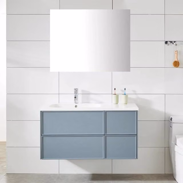 Mobile Bagno Sospeso 100 cm Lavabo e Specchio Malibù Grigio