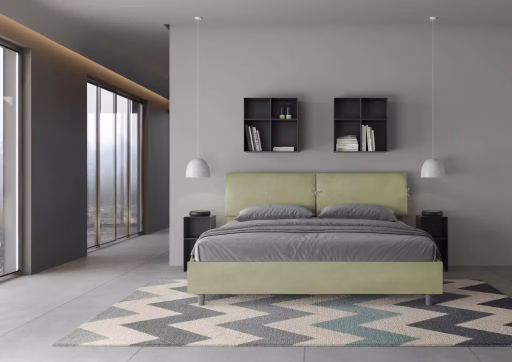 BS COM Letto matrimoniale king size con rete imbottita in microfibra colore tè verde L/P: 180 x 200 cm – 2