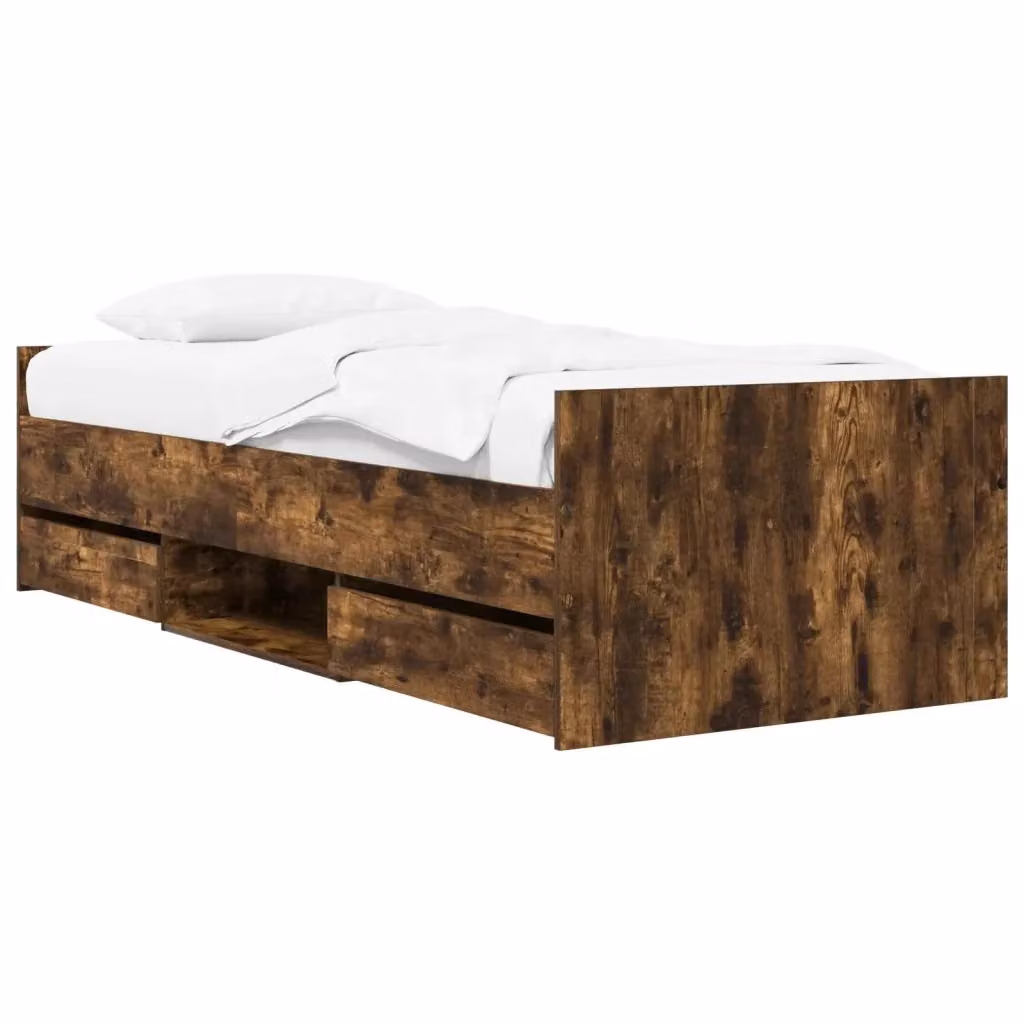 Struttura del letto vidaXL in legno ingegnerizzato color rovere fumo con scomparti laterali L 203 cm x P 160 cm x H 300 cm – 2