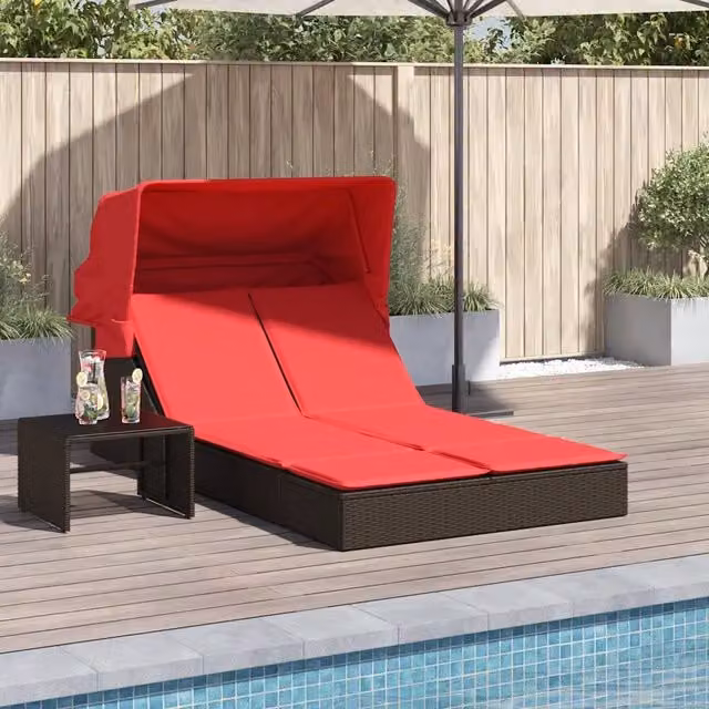 Lettino prendisole doppio vidaXL in Polyrattan marrone con tettuccio e cuscini regolabili – 1