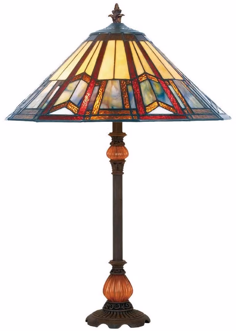 Casa Padrino lampada da tavolo Tiffany multicolore / arancio / marrone Ø 40 x h. 66 cm - Elegante lampada da tavolo con base barocca - Luci Tiffany