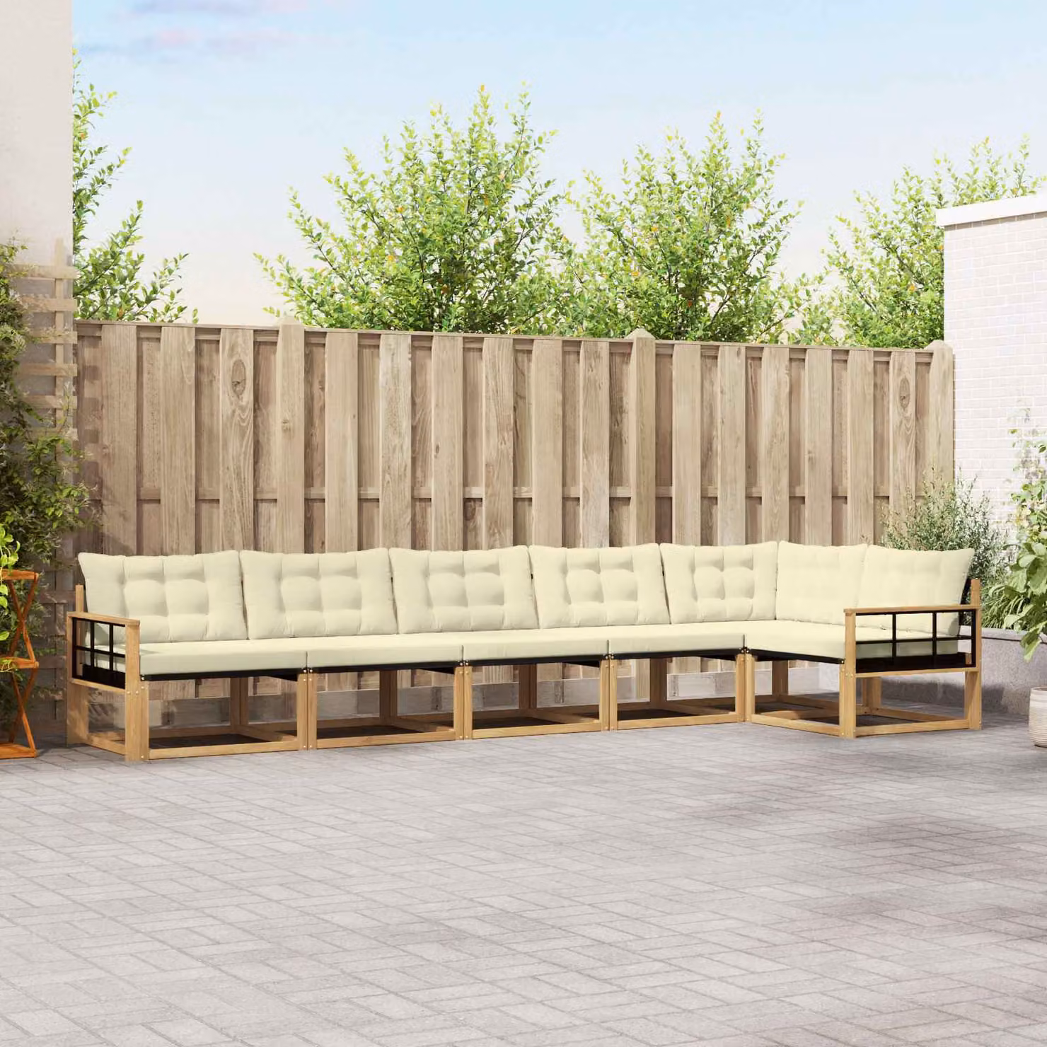 Set di divani da esterno vidaXL 6 pz in legno di acacia con cuscini bianchi e beige