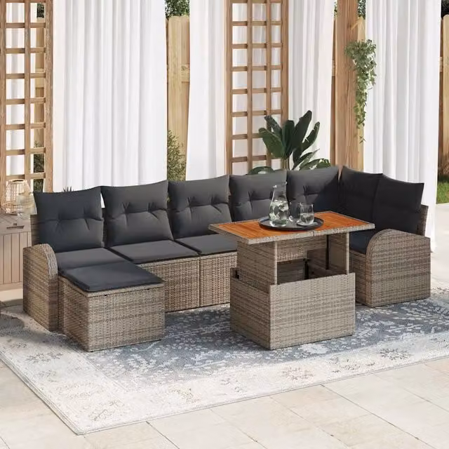 Set Divano da Giardino 8 pz Grigio Poly Rattan 3358351