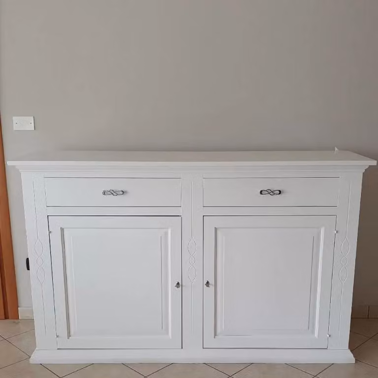 Credenza madia shabby chic in legno di pino bianco con 2 porte Mobili 2G L/P/H: 177 x 48 x 110 cm