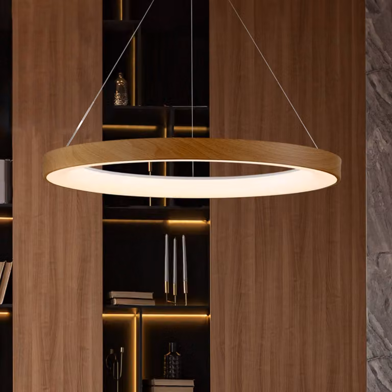 Mantra Iluminación Lampada LED a sospensione Niseko II, Ø 65 cm, color legno, CCT dimmerabile, Legno chiaro, Soggiorno / Sala da pranzo, Metallo, Moderno
