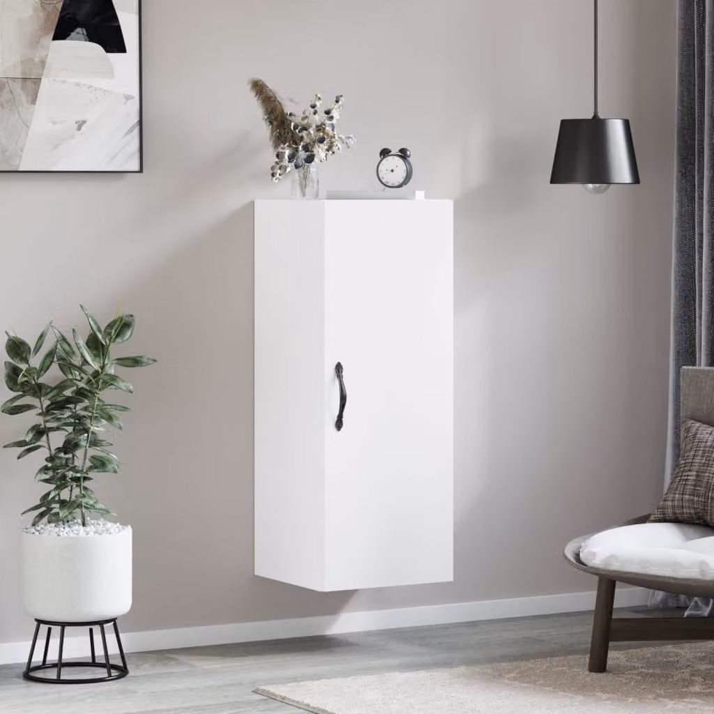 Mobile a parete vidaXL Bianco Moderno in Legno e Metallo L: 34,5 cm, P: 34 cm, H: 90 cm