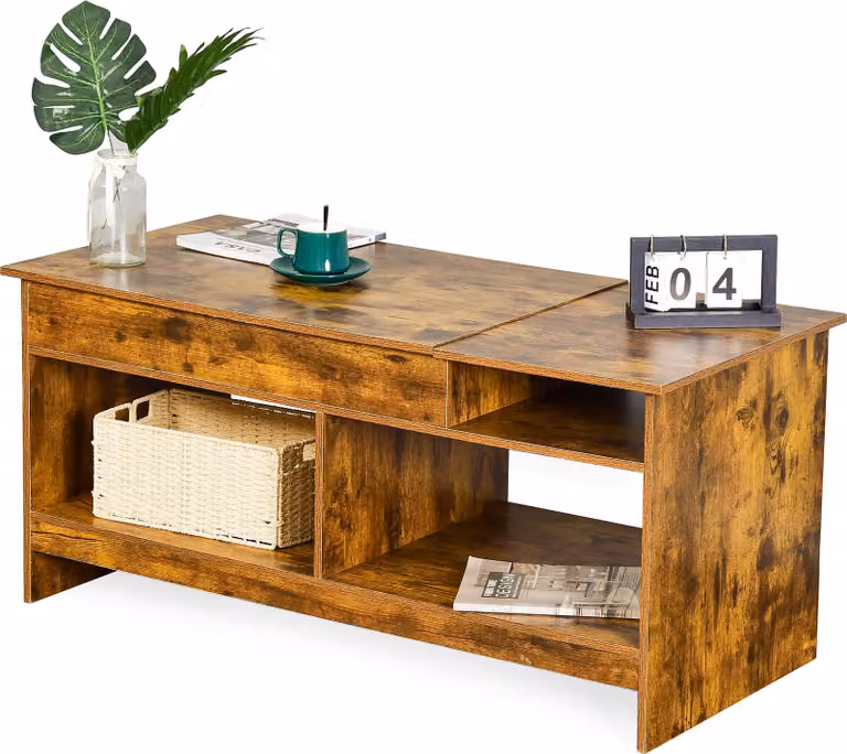 Tavolino pieghevole Relaxdays, L x P x A: 50x110x50 cm, tavolino da salotto con vano portaoggetti, ripiano aggiuntivo, marrone