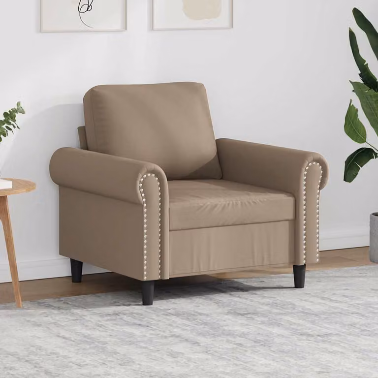 Poltrona moderna vidaXL in similpelle beige e marrone con braccioli e struttura in metallo